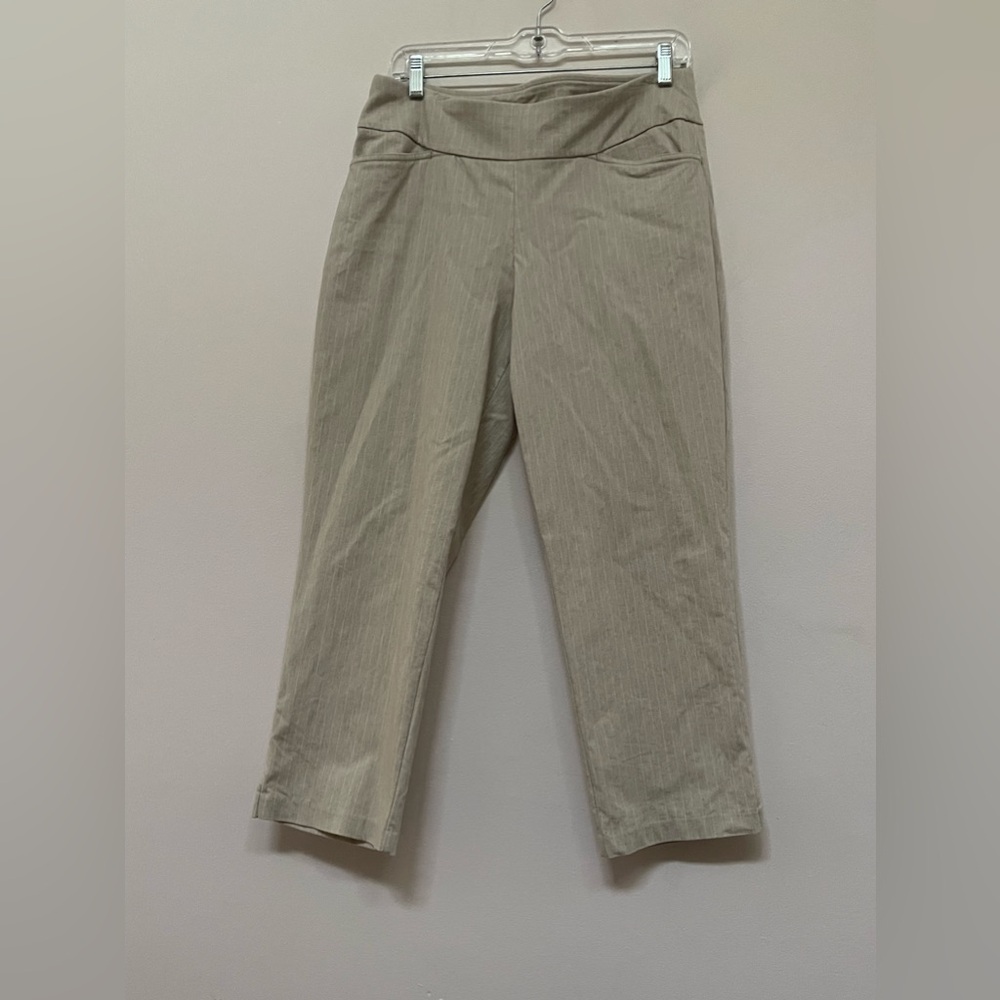 Belle kim gravel Pants Womens Large Beige Striped Pull On Capri Stretch Comfort